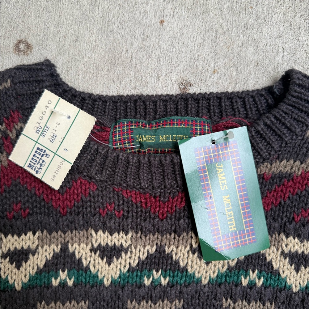 NWT* Vintage Patterned Thick Knit Men’s Preppy Pullover Sweater L 23x28 - Picture 3 of 5